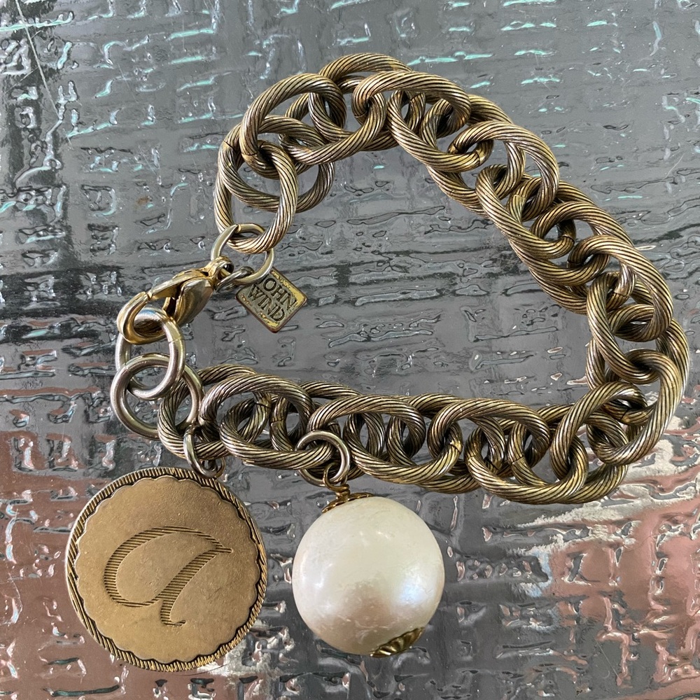 John Wind Initial “A” Bracelet with Cotton Ball Charm